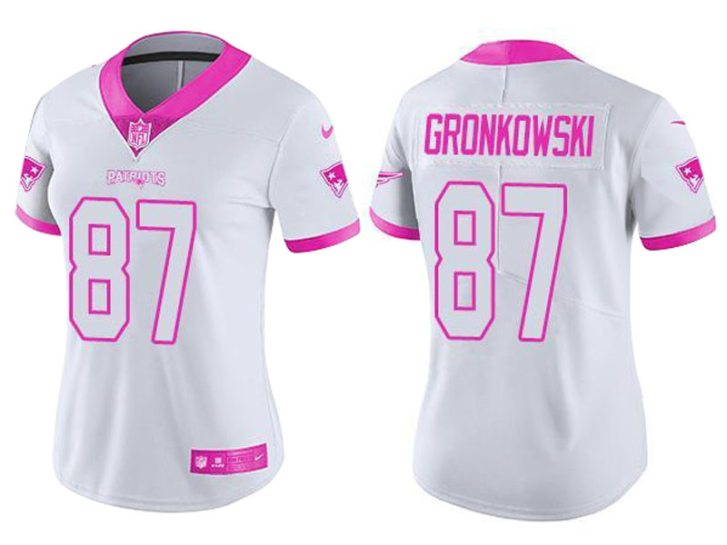 Women New England Patriots #87 Rob Gronkowski White Pink Rush Fashion Jersey Women New England Patriots #87 Rob Gronkowski White Pink Rush Fashion Jersey