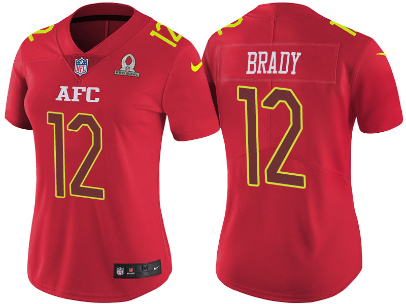 Women AFC 2017 Pro Bowl New England Patriots #12 Tom Brady Red Game Jersey