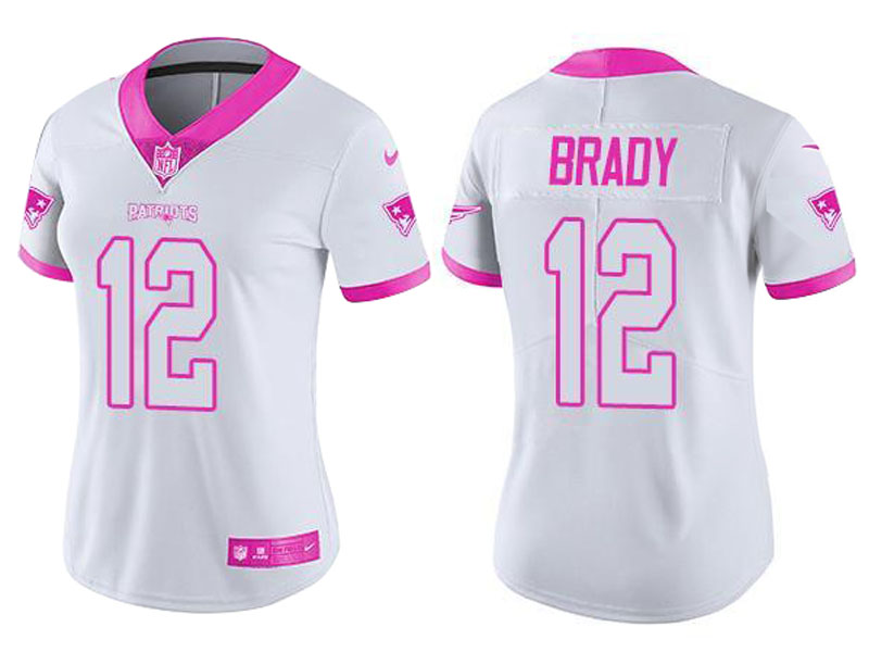 Women New England Patriots #12 Tom Brady White Pink Rush Fashion Jersey Women New England Patriots #12 Tom Brady White Pink Rush Fashion Jersey