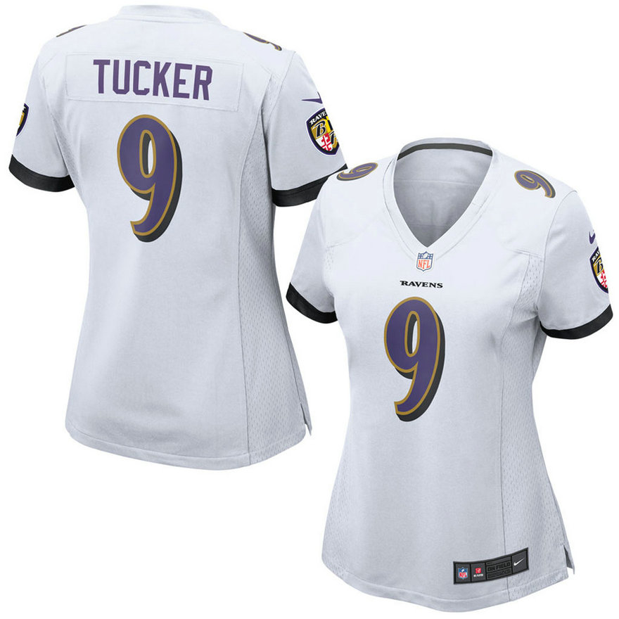 Women Baltimore Ravens #9 Justin Tucker White Game Jersey