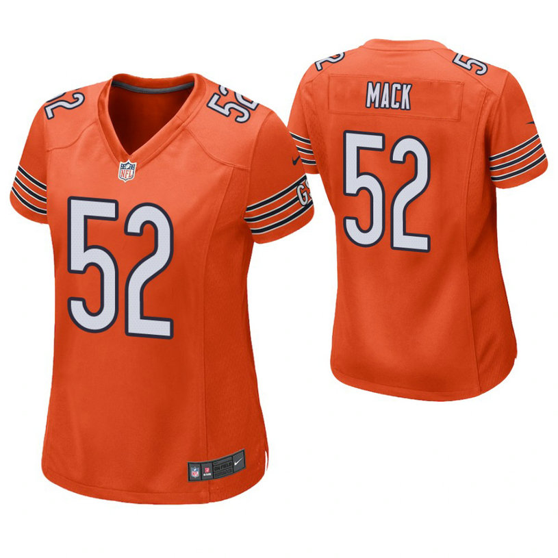 Women Chicago Bears #52 Khalil Mack Orange Game Jersey