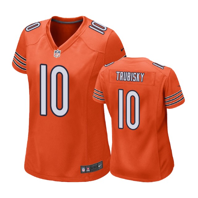 Women Chicago Bears #10 Mitchell Trubisky Orange Alternate Game Jersey
