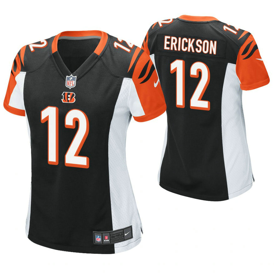 Women Cincinnati Bengals #12 Alex Erickson Black Game Jersey With Super Bowl LVI Patch Women Cincinnati Bengals #12 Alex Erickson Black Game Jersey With Super Bowl LVI Patch