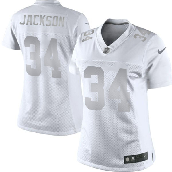 Women Oakland Raiders #34 Bo Jackson White Platinum Limited Jersey