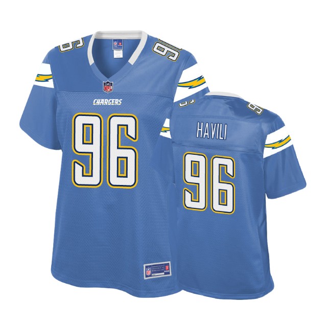 Women Los Angeles Chargers #96 Albert Havili Powder Blue Pro Line Player Jersey