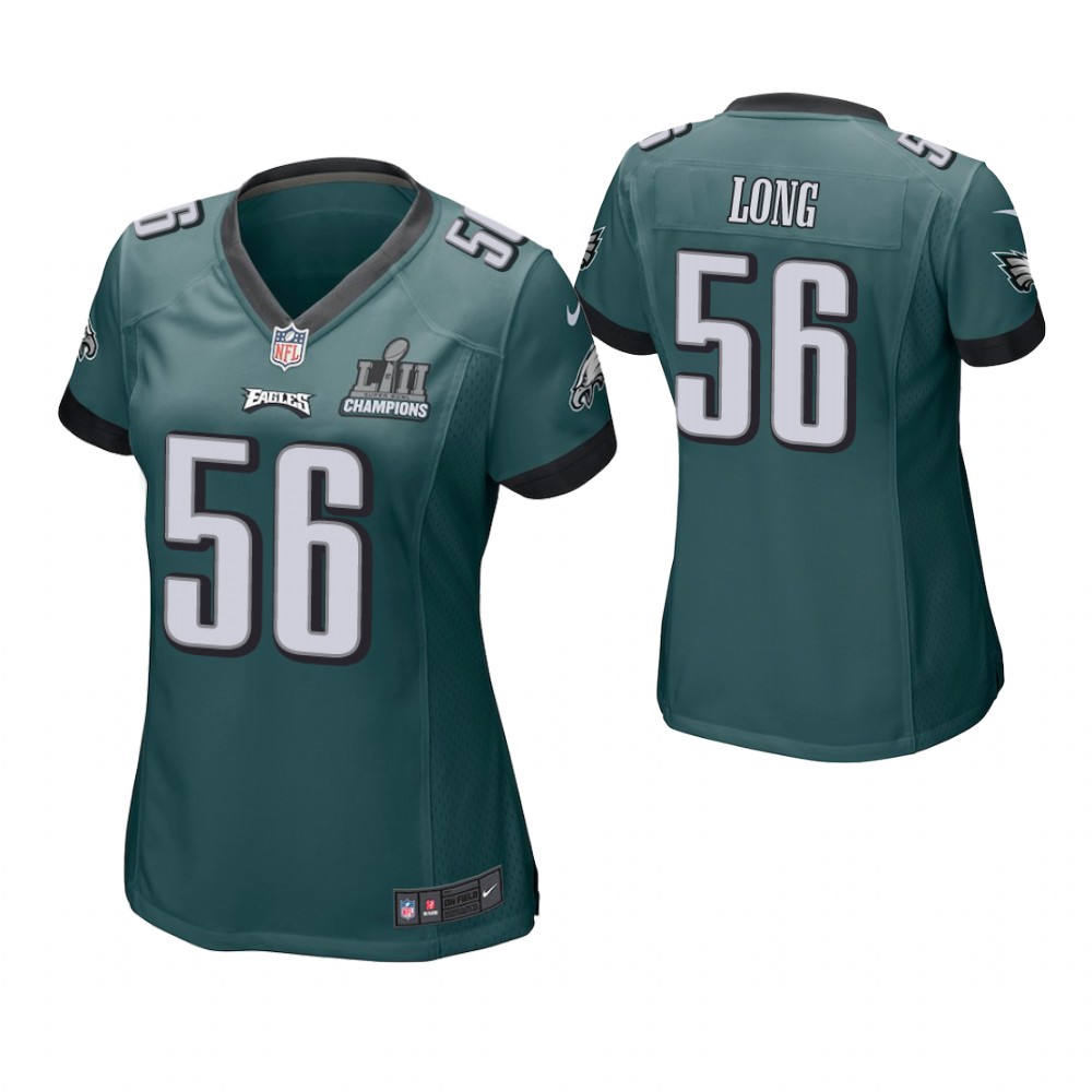 Women Philadelphia Eagles #56 Chris Long Midnight Green Super Bowl LII Champions Patch Game Jersey