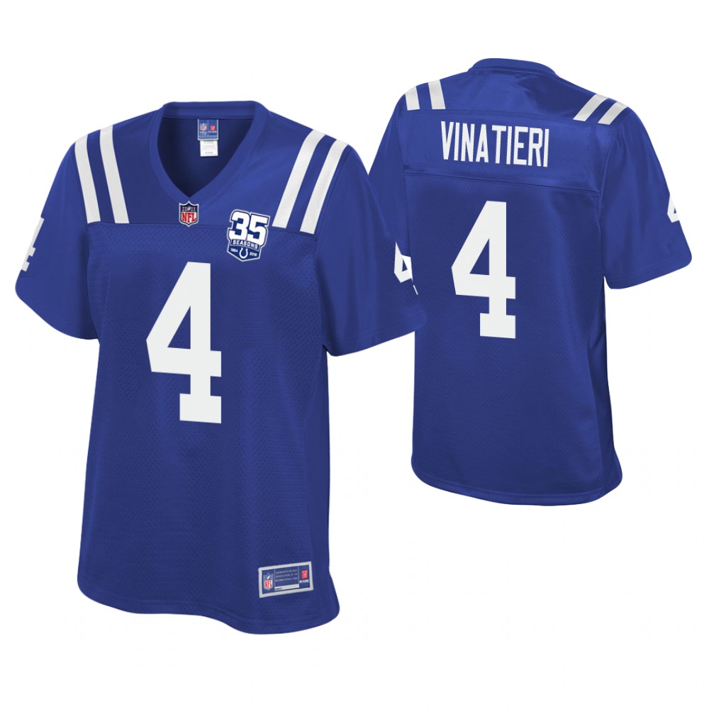 Women Indianapolis Colts #4 Adam Vinatieri Royal 35th Anniversary Game Jersey