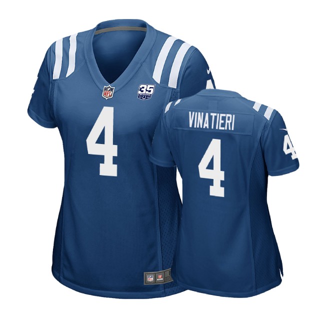 Women Indianapolis Colts #4 Adam Vinatieri 35th Anniversary Game Royal Jersey