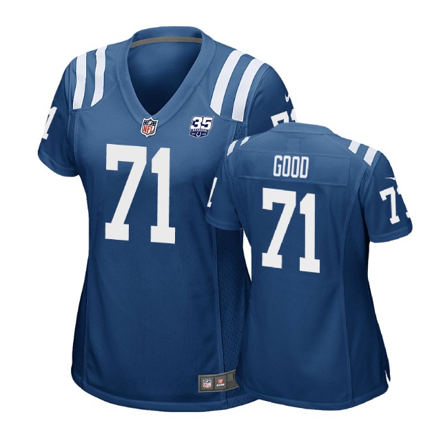 Women Indianapolis Colts #71 Denzelle Good 35th Anniversary Game Royal Jersey Women Indianapolis Colts #71 Denzelle Good 35th Anniversary Game Royal Jersey