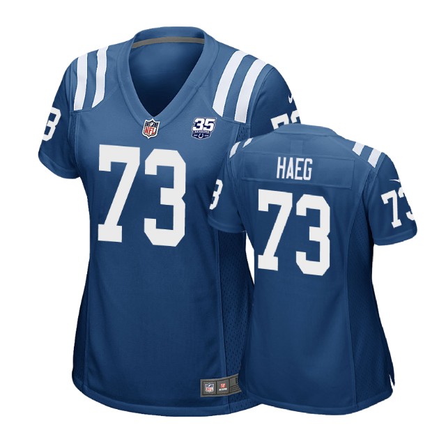 Women Indianapolis Colts #73 Joe Haeg 35th Anniversary Game Royal Jersey