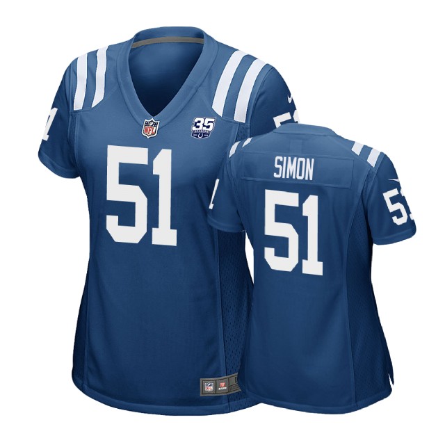 Women Indianapolis Colts #51 John Simon 35th Anniversary Game Royal Jersey