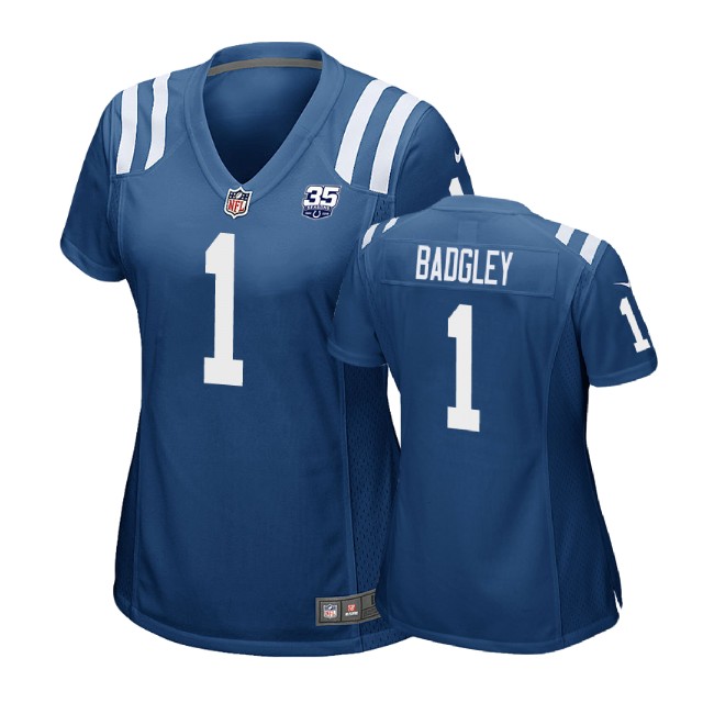 Women Indianapolis Colts #1 Michael Badgley 35th Anniversary Game Royal Jersey Women Indianapolis Colts #1 Michael Badgley 35th Anniversary Game Royal Jersey