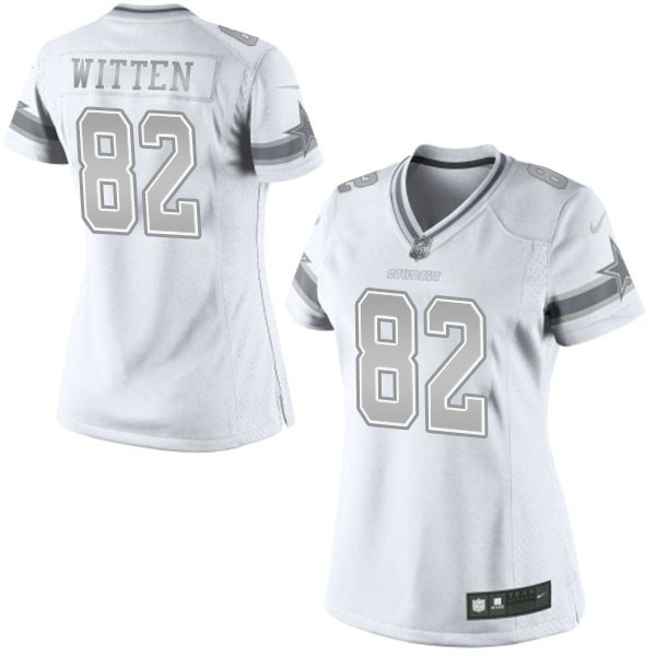 Women Dallas Cowboys #82 Jason Witten White Platinum Limited Jersey