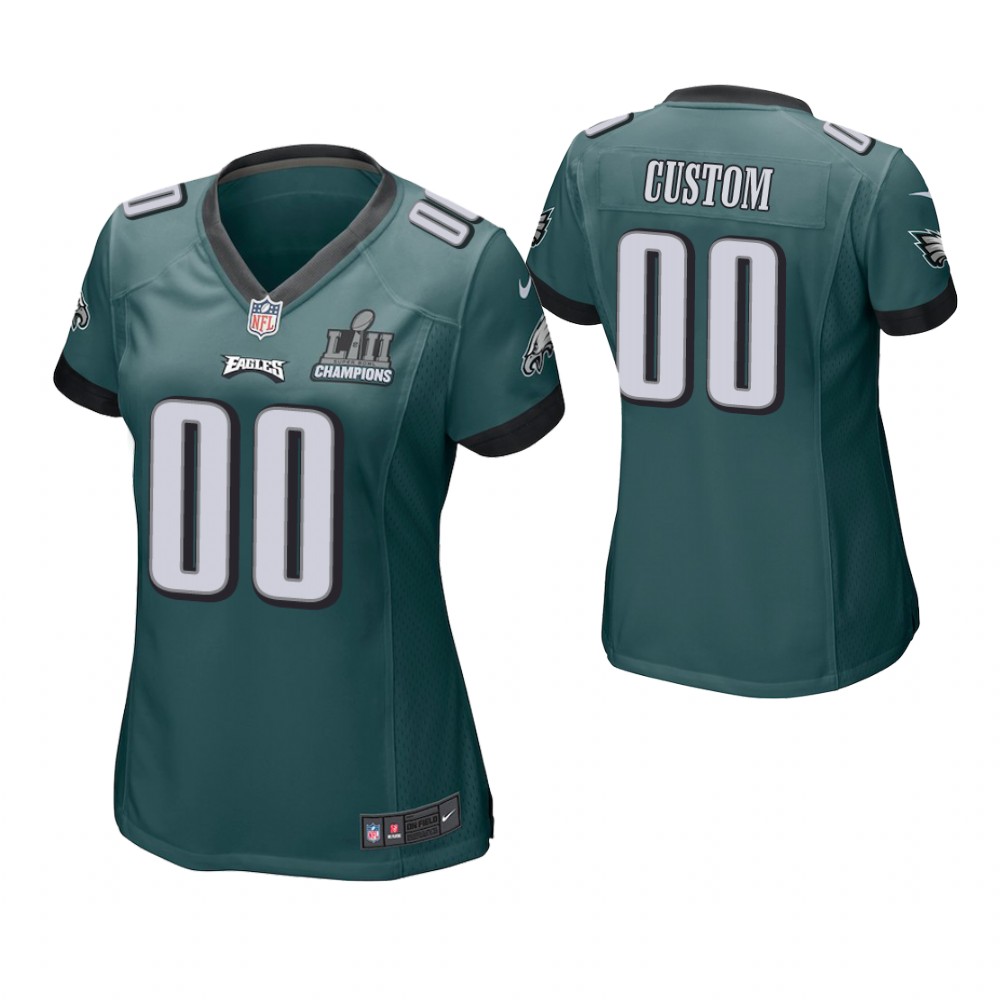 Women Philadelphia Eagles Midnight Green Super Bowl LII Champions Patch Game Customized Jersey