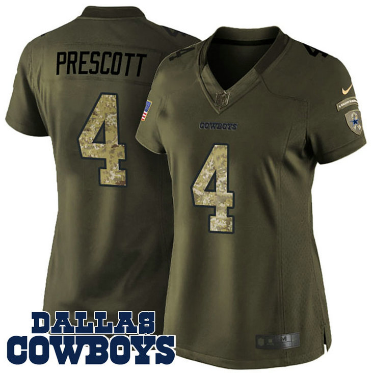 Women Dallas Cowboys #4 Dak Prescott Green Salute To Service Jersey Women Dallas Cowboys #4 Dak Prescott Green Salute To Service Jersey