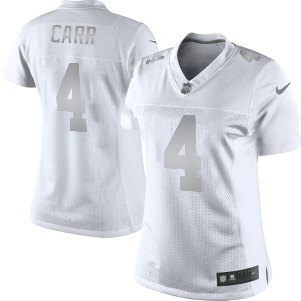 Women Oakland Raiders #4 Derek Carr White Platinum Limited Jersey