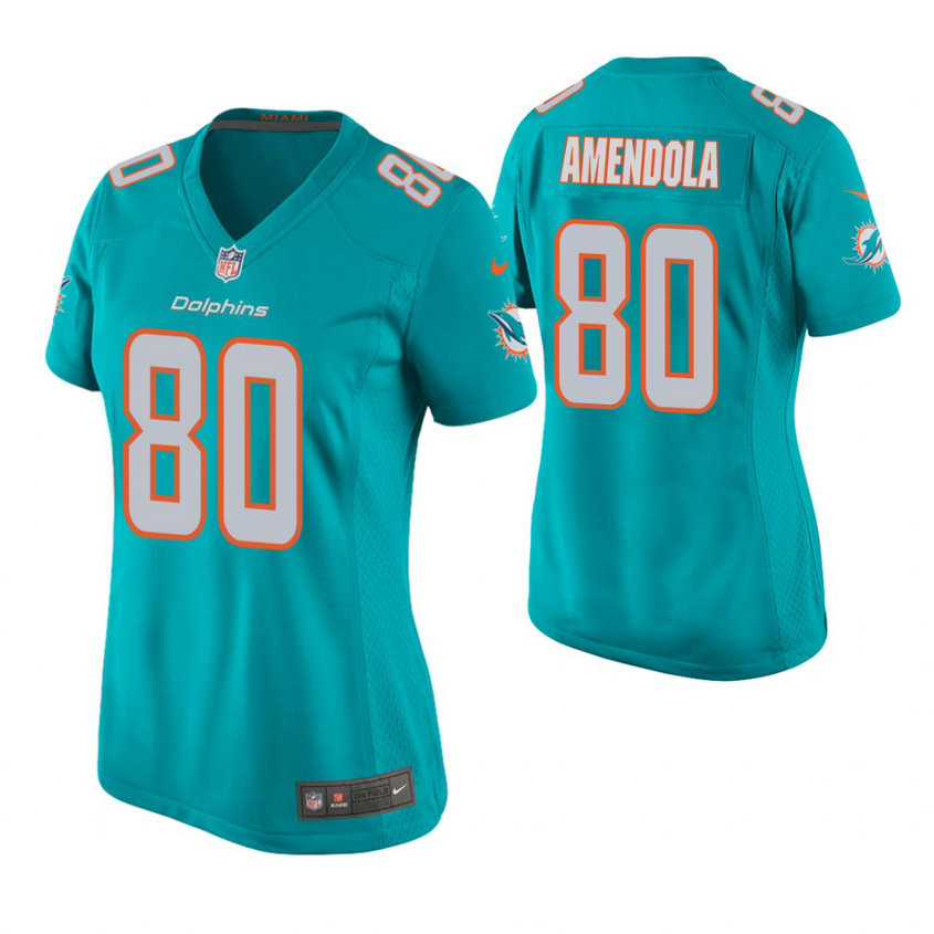 Women Miami Dolphins #80 Danny Amendola Aqua Game Jersey