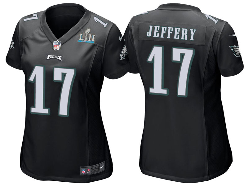 Women Philadelphia Eagles #17 Alshon Jeffery Black Super Bowl LII Bound Game Jersey
