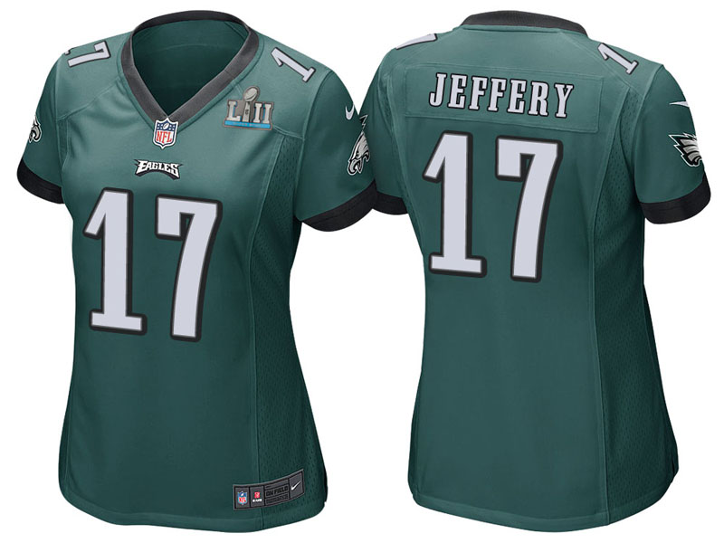 Women Philadelphia Eagles #17 Alshon Jeffery Green Super Bowl LII Bound Game Jersey