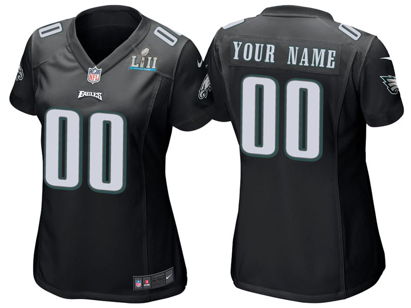 Women Philadelphia Eagles Black Super Bowl LII Bound Game Customized Jersey