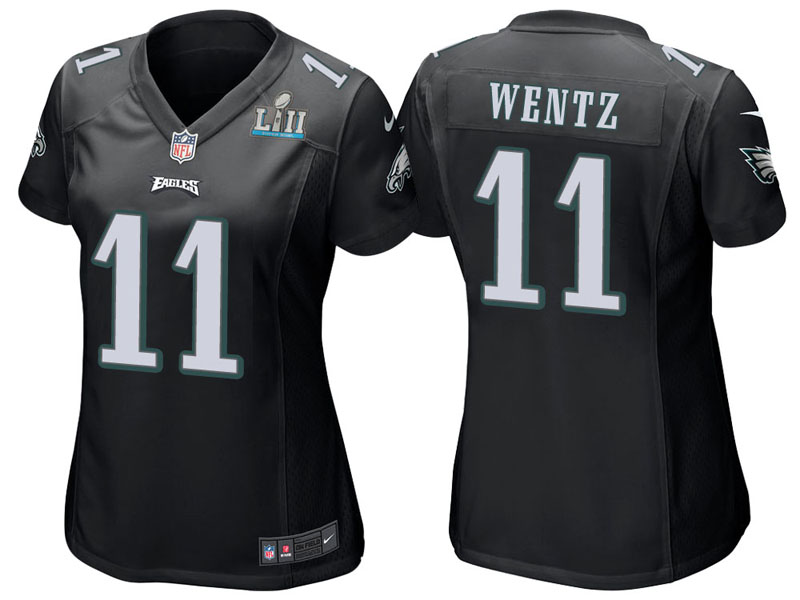 Women Philadelphia Eagles #11 Carson Wentz Black Super Bowl LII Bound Game Jersey Women Philadelphia Eagles #11 Carson Wentz Black Super Bowl LII Bound Game Jersey