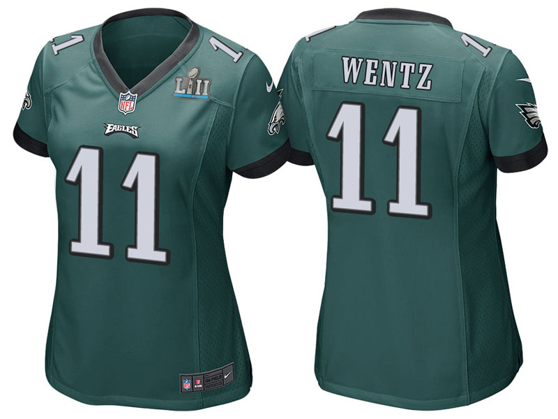 Women Philadelphia Eagles #11 Carson Wentz Green Super Bowl LII Bound Game Jersey Women Philadelphia Eagles #11 Carson Wentz Green Super Bowl LII Bound Game Jersey