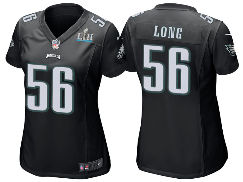 Women Philadelphia Eagles #56 Chris Long Black Super Bowl LII Bound Game Jersey