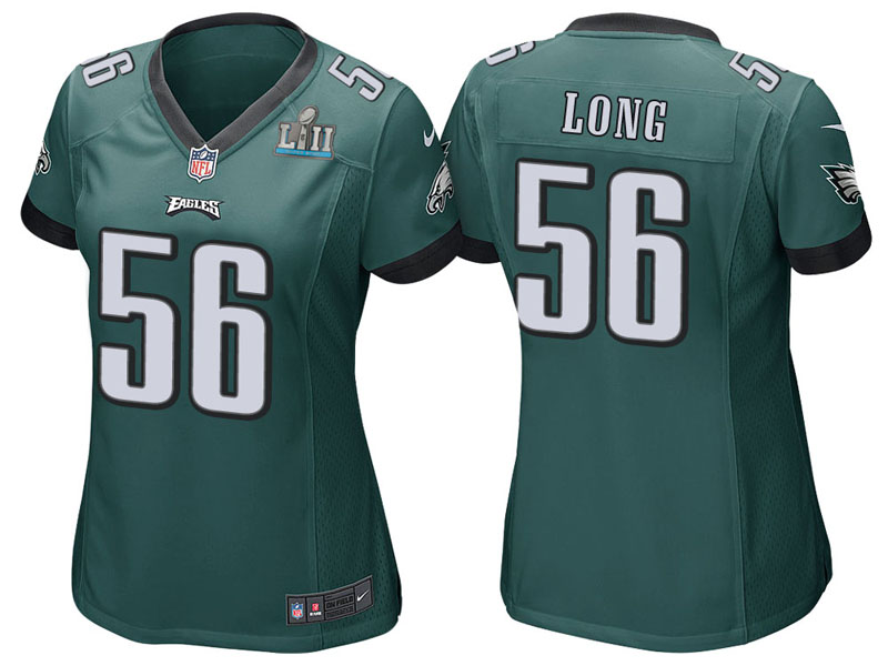 Women Philadelphia Eagles #56 Chris Long Green Super Bowl LII Bound Game Jersey