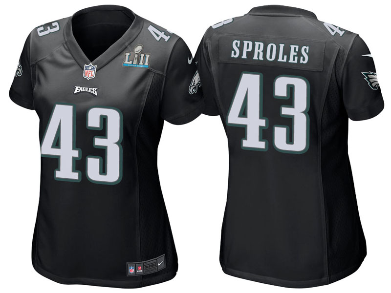 Women Philadelphia Eagles #43 Darren Sproles Black Super Bowl LII Bound Game Jersey