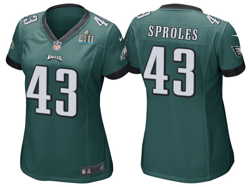Women Philadelphia Eagles #43 Darren Sproles Green Super Bowl LII Bound Game Jersey