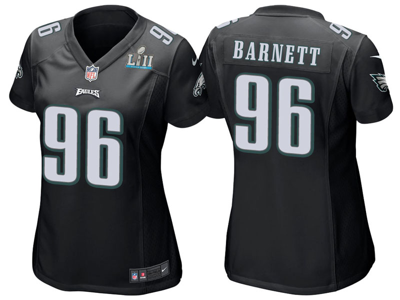 Women Philadelphia Eagles #96 Derek Barnett Black Super Bowl LII Bound Game Jersey