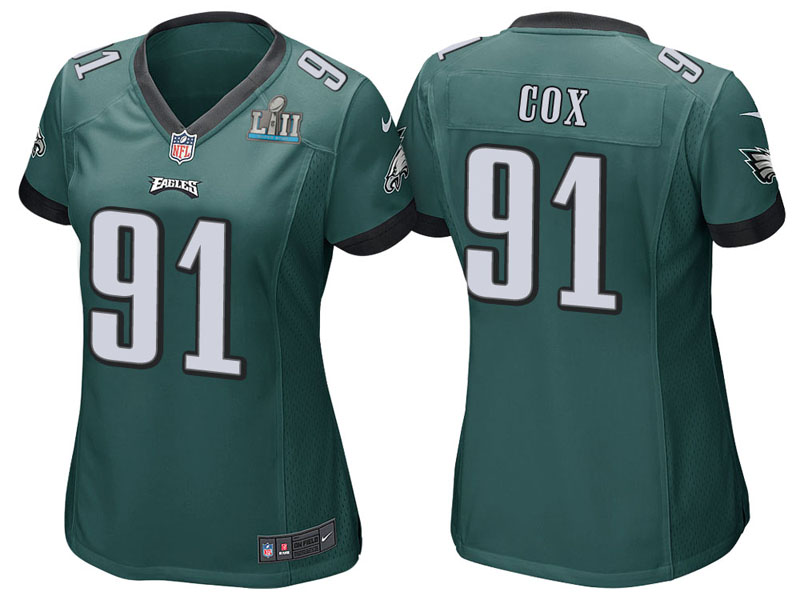 Women Philadelphia Eagles #91 Fletcher Cox Green Super Bowl LII Bound Game Jersey