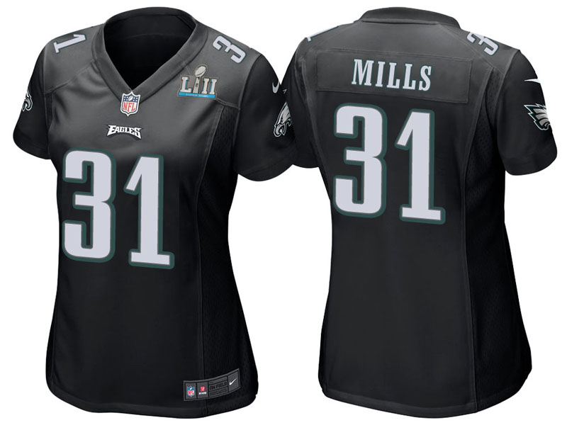 Women Philadelphia Eagles #31 Jalen Mills Black Super Bowl LII Bound Game Jersey
