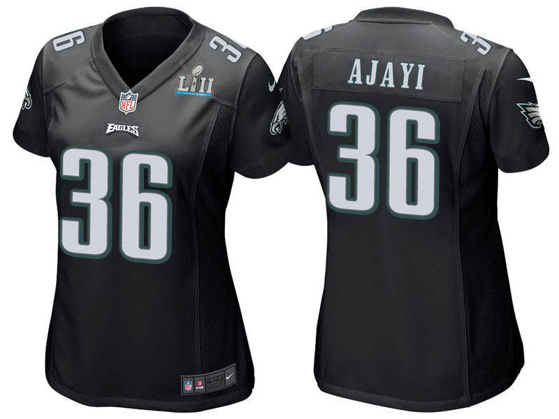 Women Philadelphia Eagles #36 Jay Ajayi Black Super Bowl LII Bound Game Jersey