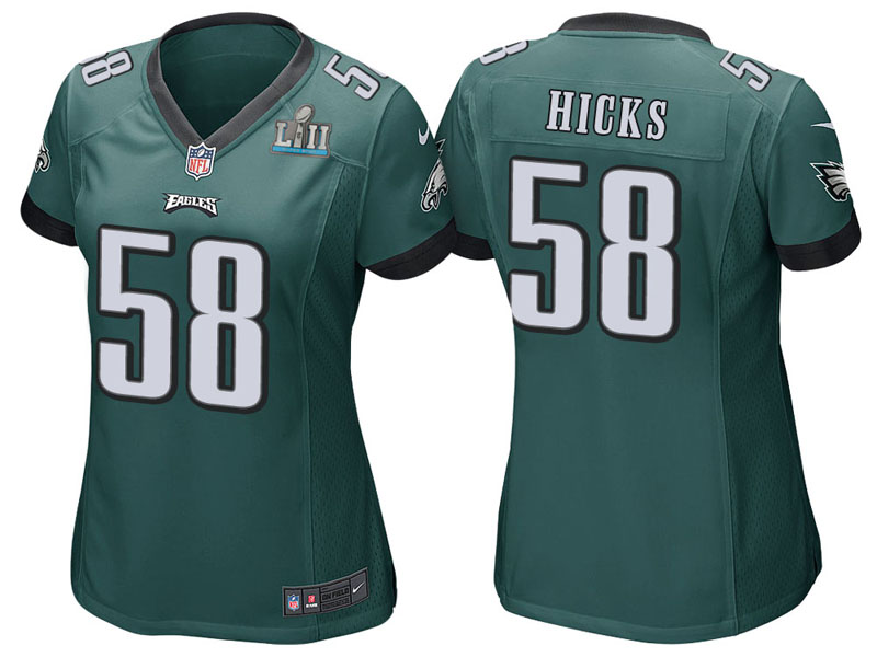 Women Philadelphia Eagles #58 Jordan Hicks Green Super Bowl LII Bound Game Jersey