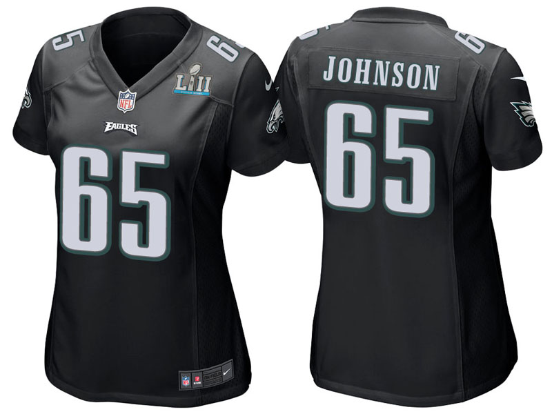 Women Philadelphia Eagles #65 Lane Johnson Black Super Bowl LII Bound Game Jersey