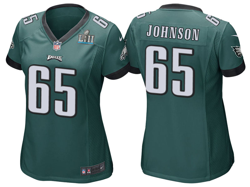 Women Philadelphia Eagles #65 Lane Johnson Green Super Bowl LII Bound Game Jersey