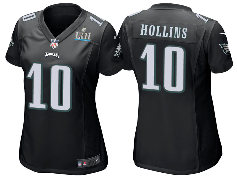 Women Philadelphia Eagles #10 Mack Hollins Black Super Bowl LII Bound Game Jersey