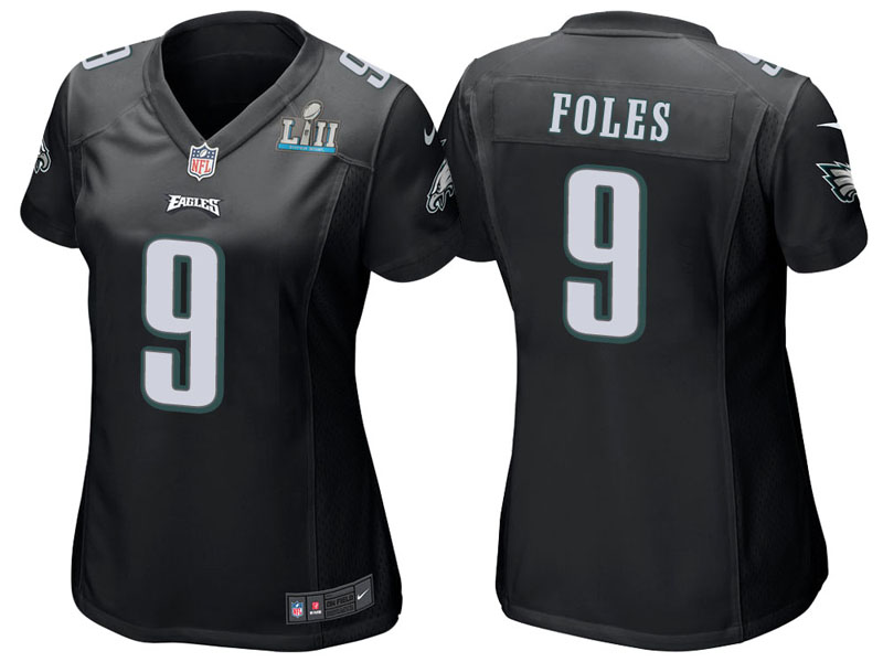 Women Philadelphia Eagles #9 Nick Foles Black Super Bowl LII Bound Game Jersey