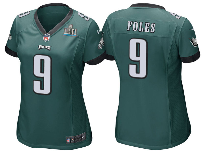 Women Philadelphia Eagles #9 Nick Foles Green Super Bowl LII Bound Game Jersey