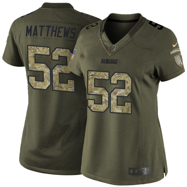 Women Green Bay Packers #52 Clay Matthews Green Camo Salute To Service Limited Jersey
