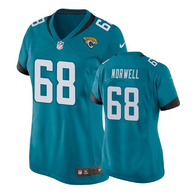 Women Jacksonville Jaguars #68 Andrew Norwell Teal Game Jersey