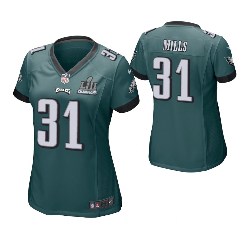 Women Philadelphia Eagles #31 Jalen Mills Midnight Green Super Bowl LII Champions Patch Game Jersey
