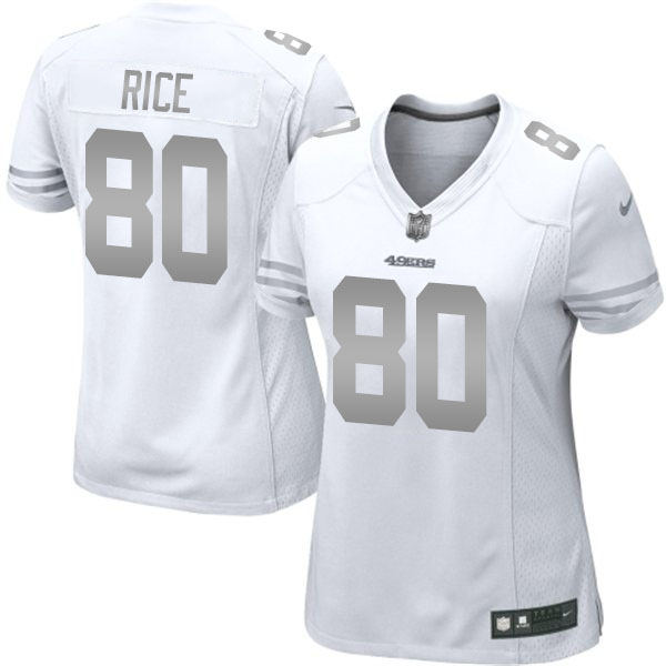 Women San Francisco 49ers #80 Jerry Rice White Platinum Jersey Women San Francisco 49ers #80 Jerry Rice White Platinum Jersey