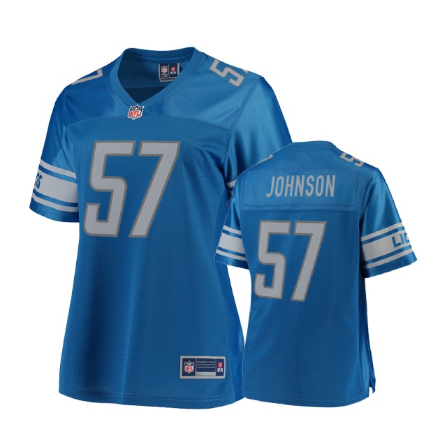 Women Detroit Lions #57 Cam Johnson Blue Player Jersey