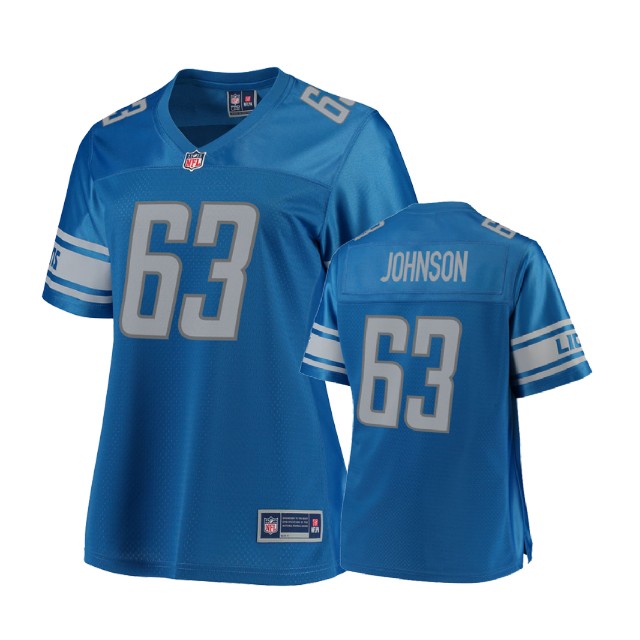 Women Detroit Lions #63 Toby Johnson Blue Player Jersey