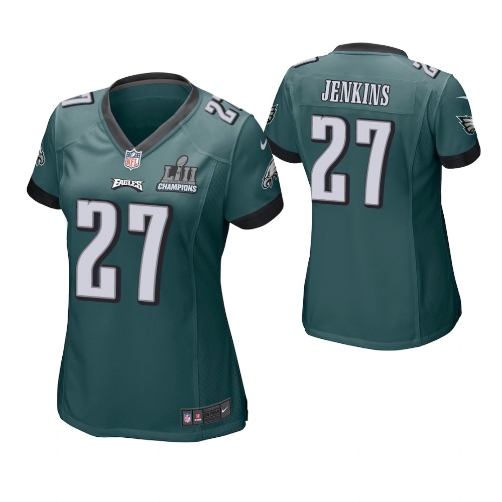 Women Philadelphia Eagles #27 Malcolm Jenkins Midnight Green Super Bowl LII Champions Patch Game Jersey