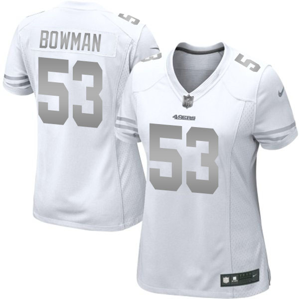 Women San Francisco 49ers #53 NaVorro Bowman White Platinum Jersey Women San Francisco 49ers #53 NaVorro Bowman White Platinum Jersey