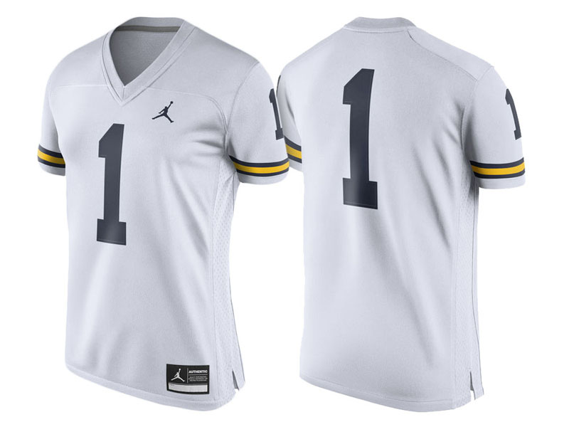 Women Michigan Wolverines #1 White Game Replica College Football Jersey