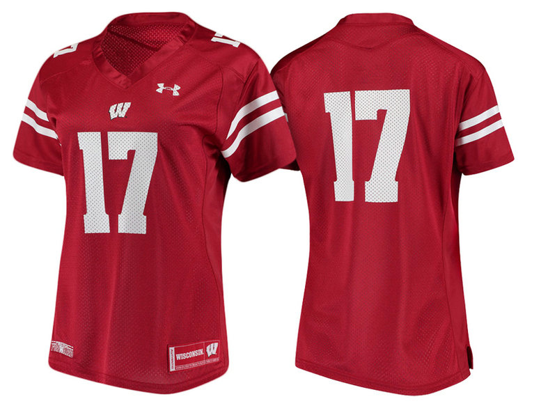Women Wisconsin Badgers #17 Red Replica Performance College Football Jersey
